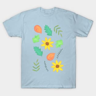 Autumn pattern with leaves and sunflowers T-Shirt